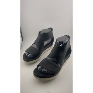 Eileen Fisher Sport Tumbled Leather Zipper Black Sneaker Platform Sandals Size 7